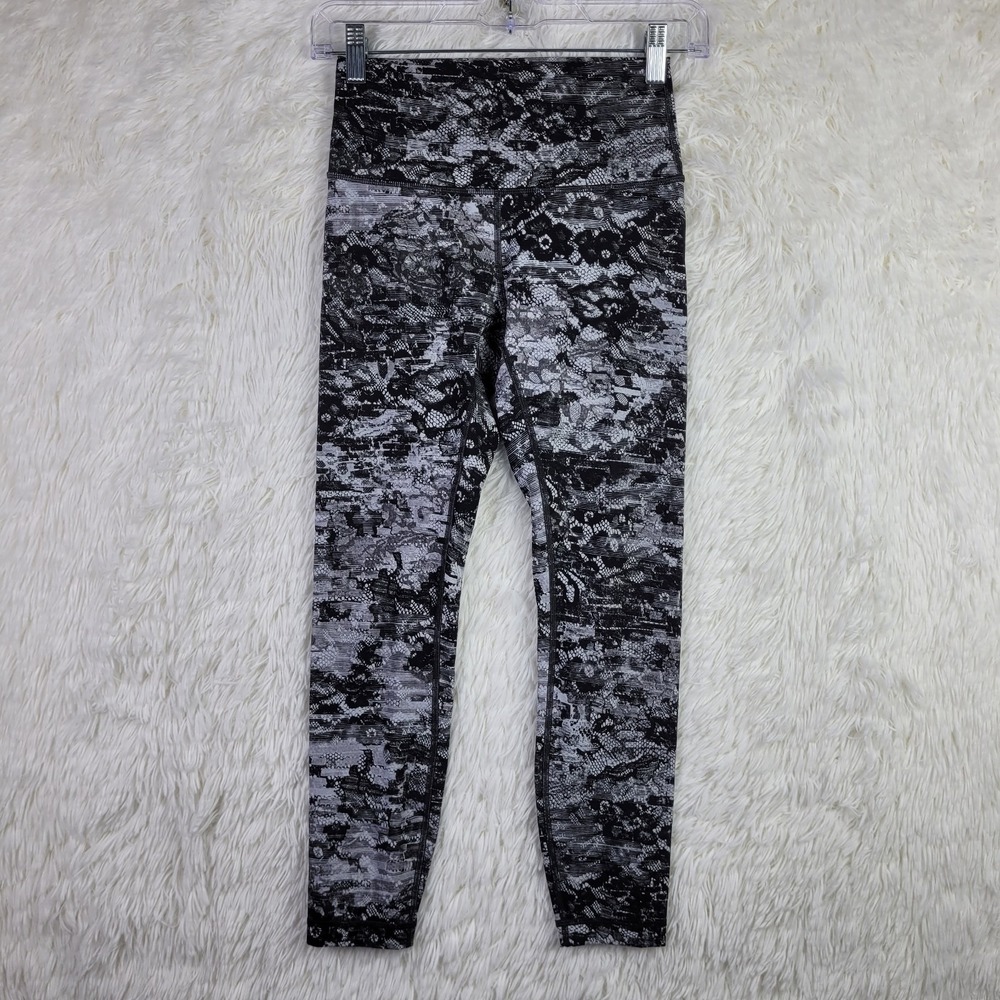 Lululemon Wunder Under High-Rise 7/8 Leggings Black White Space Dye Print Size 4